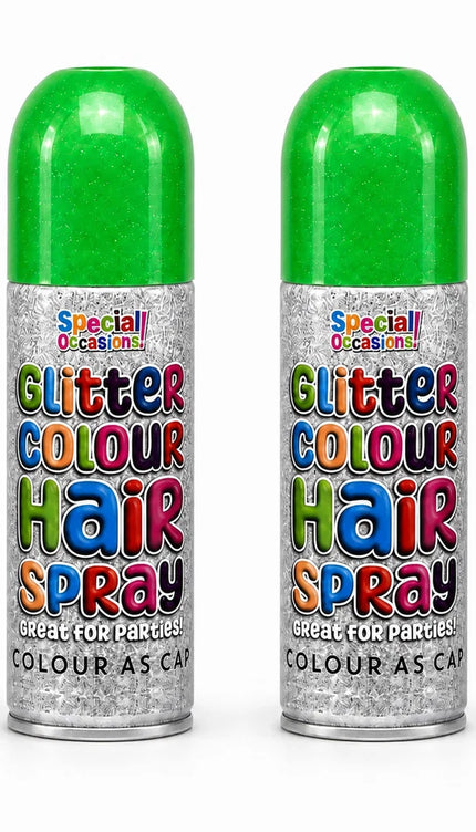 2x Temporary Hair Colour Spray Glitter Green Instant Washable Fancy Dress Up Dye