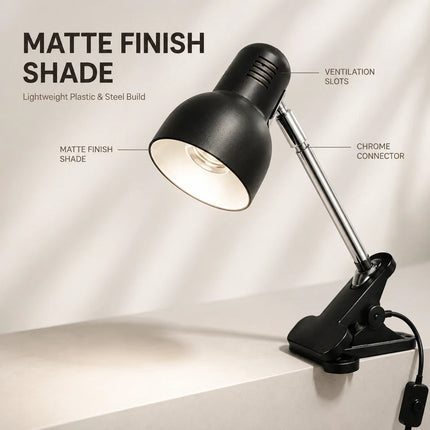 Clip On LED Study Lamp E27 For Bed Headboard Desk Shelf Adjustable Reading Light