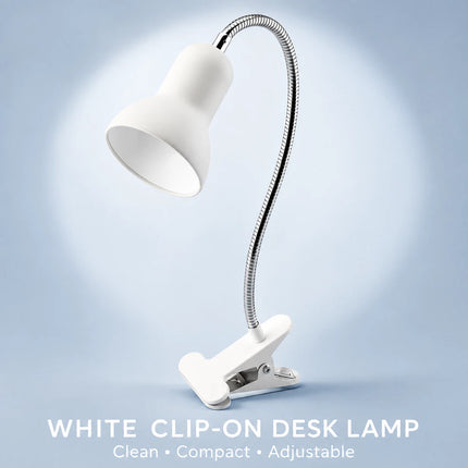 Clip-On Desk Lamp with Flexible Chrome Gooseneck – Adjustable E27 Reading Light