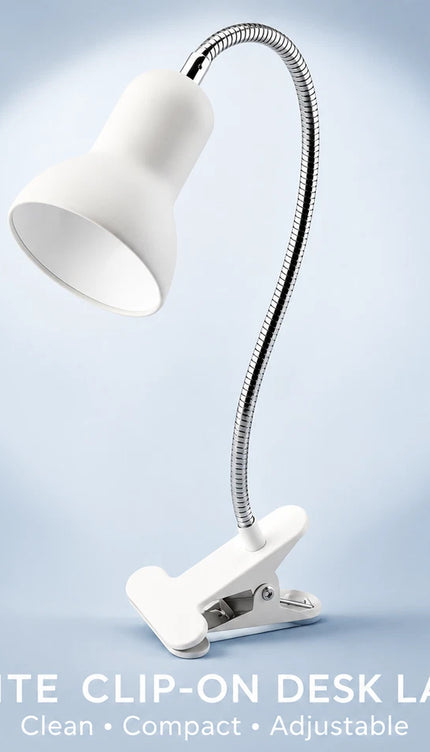 Clip-On Desk Lamp with Flexible Chrome Gooseneck – Adjustable E27 Reading Light