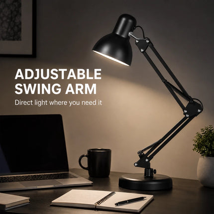 2-in-1 Metal Swing Arm Desk Lamp with Clamp – Adjustable E27 Task Light