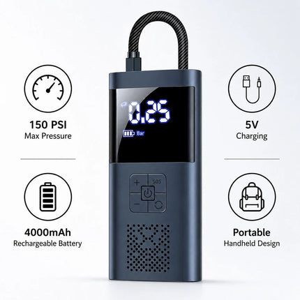 Car Tyre Inflator 150PSI Cordless Air Compressor Pump Digital 5V 4000mAh Battery