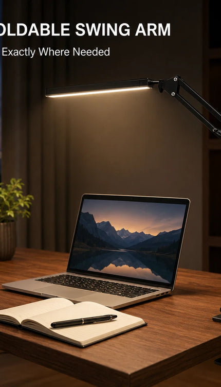 LED Metal Desk Lamp with Clamp – Adjustable Swing Arm, 3 Colour Modes & 10 Brightness Levels
