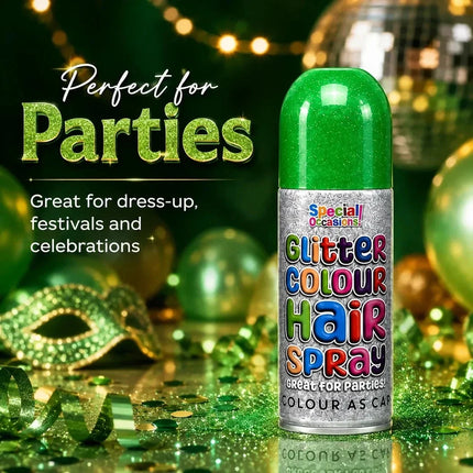 2x Temporary Hair Colour Spray Glitter Green Instant Washable Fancy Dress Up Dye