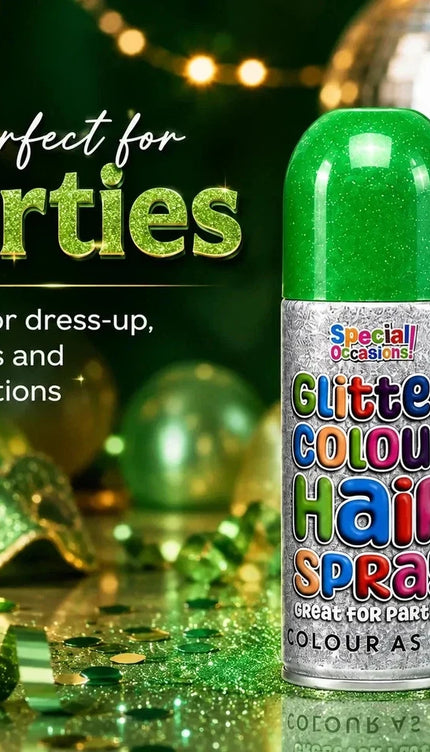 2x Temporary Hair Colour Spray Glitter Green Instant Washable Fancy Dress Up Dye