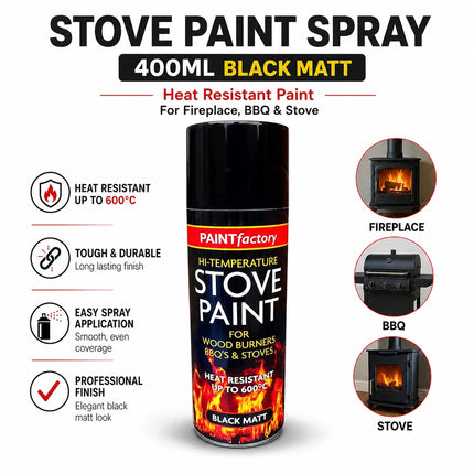 Stove Paint Spray 400ml Black Matt Heat Resistant Paint for Fireplace BBQ Stove
