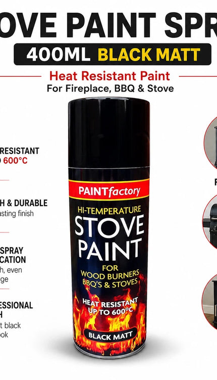 Stove Paint Spray 400ml Black Matt Heat Resistant Paint for Fireplace BBQ Stove