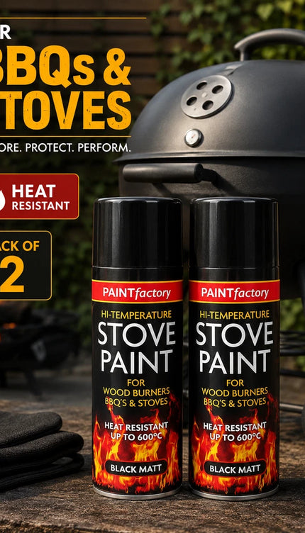 Stove Paint Spray 400ml Black Matt Heat Resistant for Fireplace BBQ Stove 2-Pack