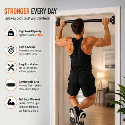 Pull Up Bar Doorway Adjustable Chin Up Bar 72-95CM No Screw Home Gym 200KG