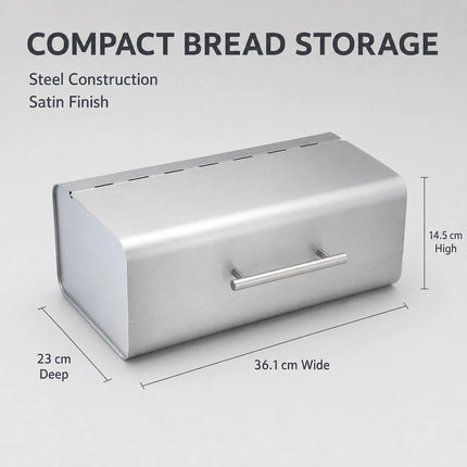 Steel Bread Bin Silver Satin Finish – Bread, Rolls & Bagel Storage Container