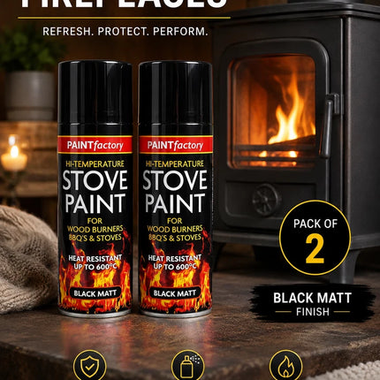 Stove Paint Spray 400ml Black Matt Heat Resistant for Fireplace BBQ Stove 2-Pack