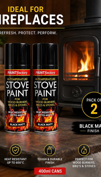 Stove Paint Spray 400ml Black Matt Heat Resistant for Fireplace BBQ Stove 2-Pack