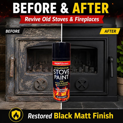 Stove Paint Spray 400ml Black Matt Heat Resistant Paint for Fireplace BBQ Stove