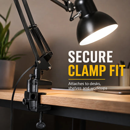 2-in-1 Metal Swing Arm Desk Lamp with Clamp – Adjustable E27 Task Light