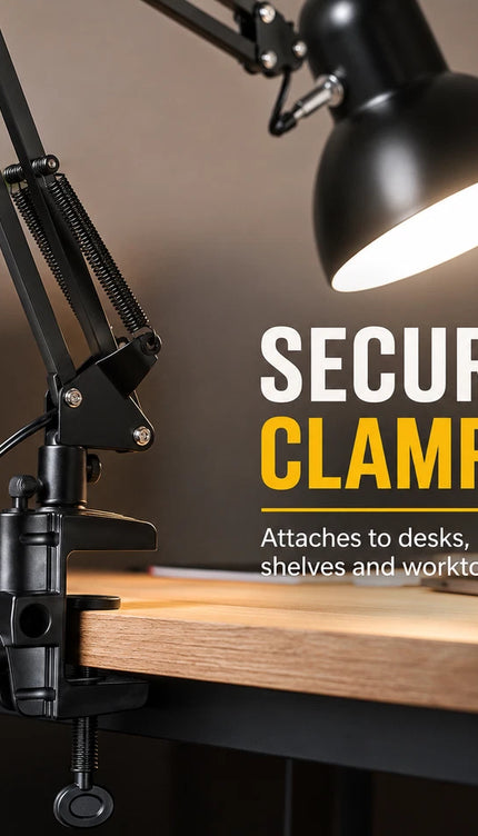 2-in-1 Metal Swing Arm Desk Lamp with Clamp – Adjustable E27 Task Light