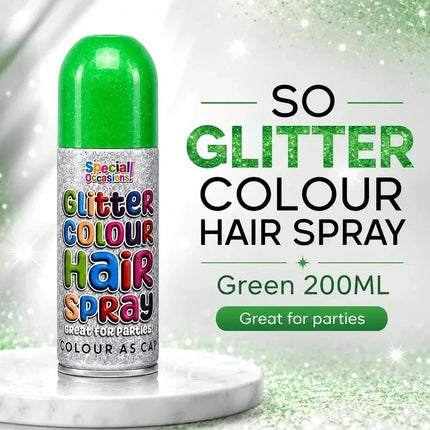 2x Temporary Hair Colour Spray Glitter Green Instant Washable Fancy Dress Up Dye