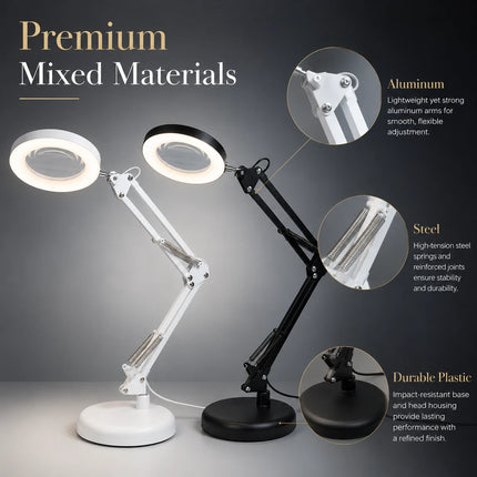 3X Magnifying Glass LED Desk Lamp Stepless Dimmable 3 Colour Swing Arm