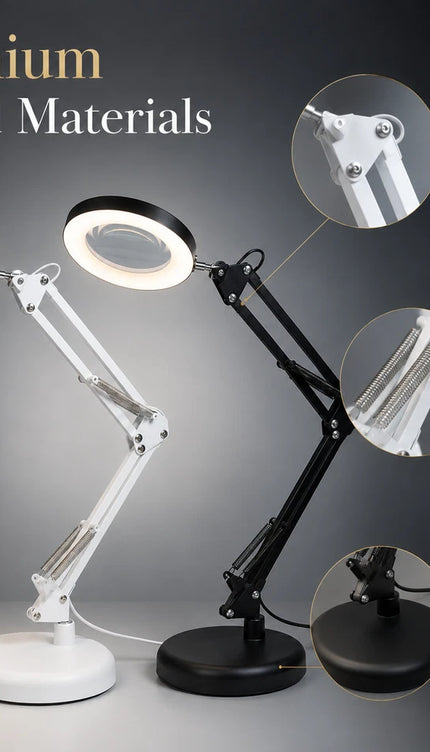 3X Magnifying Glass LED Desk Lamp Stepless Dimmable 3 Colour Swing Arm
