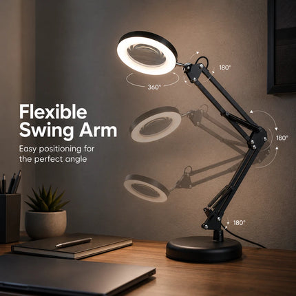 3X Magnifying Glass LED Desk Lamp Stepless Dimmable 3 Colour Swing Arm