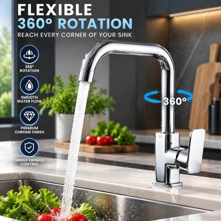Kitchen Sink Mixer Tap Chrome Single Lever Monobloc 360° Swivel Spout 2 Pack