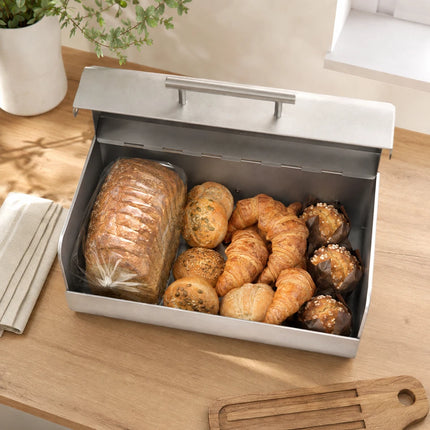 Steel Bread Bin Silver Satin Finish – Bread, Rolls & Bagel Storage Container