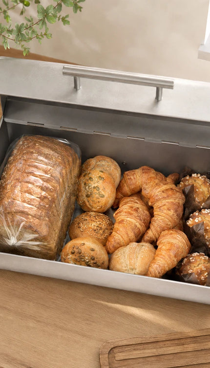 Steel Bread Bin Silver Satin Finish – Bread, Rolls & Bagel Storage Container