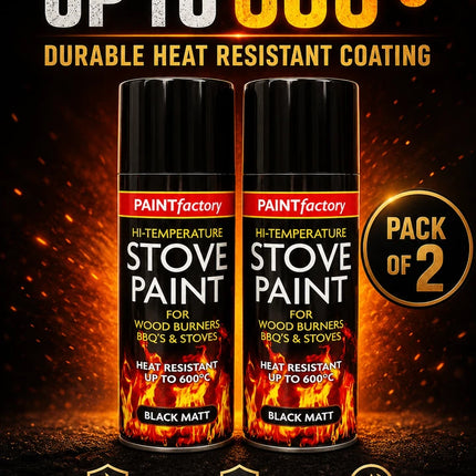 Stove Paint Spray 400ml Black Matt Heat Resistant for Fireplace BBQ Stove 2-Pack