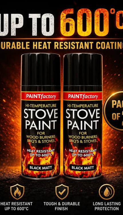 Stove Paint Spray 400ml Black Matt Heat Resistant for Fireplace BBQ Stove 2-Pack