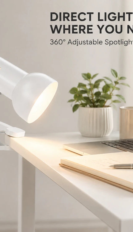 Clip On Reading Light Desk Lamp E27 Bulb Holder Bed Headboard Shelf Adjustable