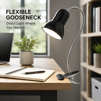 Clip On LED Desk Lamp E27 Flexible Gooseneck Reading Study Bedside Light 40W Max