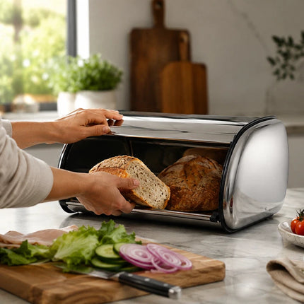 Bread Bin Roll Top Stainless Steel Kitchen Loaf Storage Container Box 22L