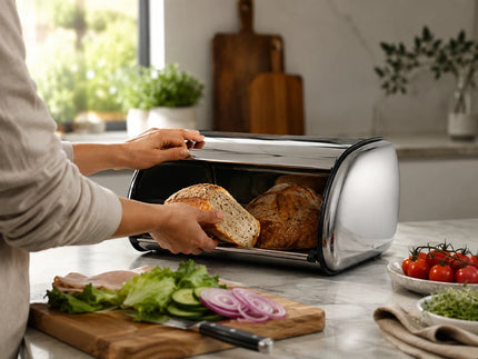 Bread Bin Roll Top Stainless Steel Kitchen Loaf Storage Container Box 22L