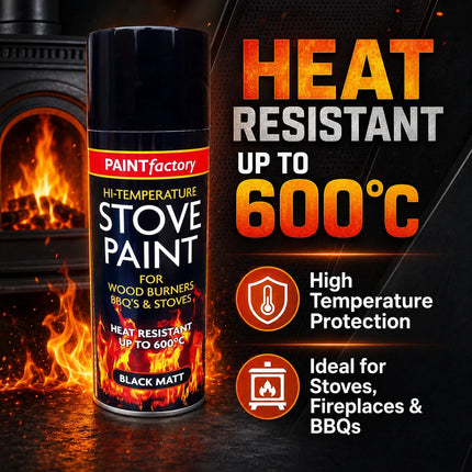 Stove Paint Spray 400ml Black Matt Heat Resistant Paint for Fireplace BBQ Stove