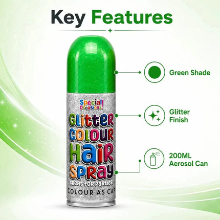 2x Temporary Hair Colour Spray Glitter Green Instant Washable Fancy Dress Up Dye