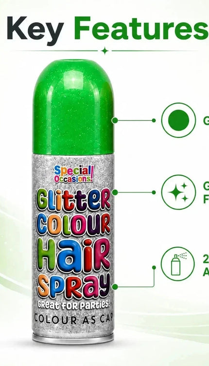 2x Temporary Hair Colour Spray Glitter Green Instant Washable Fancy Dress Up Dye