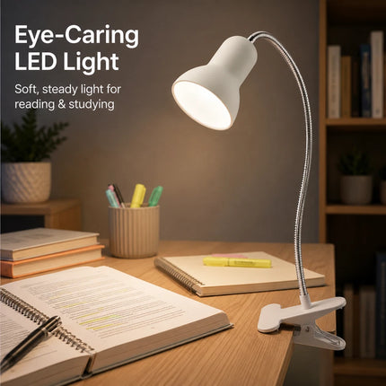 Clip On LED Desk Lamp E27 Flexible Gooseneck Reading Study Bedside Light 40W Max