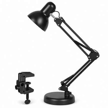2-in-1 Metal Swing Arm Desk Lamp with Clamp – Adjustable E27 Task Light