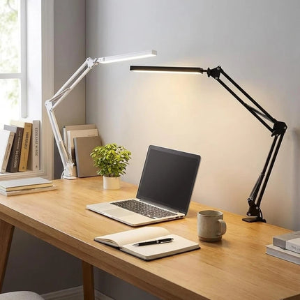 LED Metal Desk Lamp with Clamp USB 3 Colour Modes 10 Brightness Levels Swing Arm