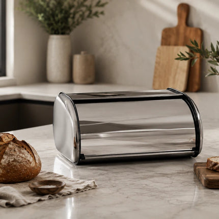 Bread Bin Roll Top Stainless Steel Kitchen Loaf Storage Container Box 22L