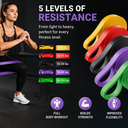 Pull Up Resistance Bands Set Color Coded 5 Different Levels with Door Anchor